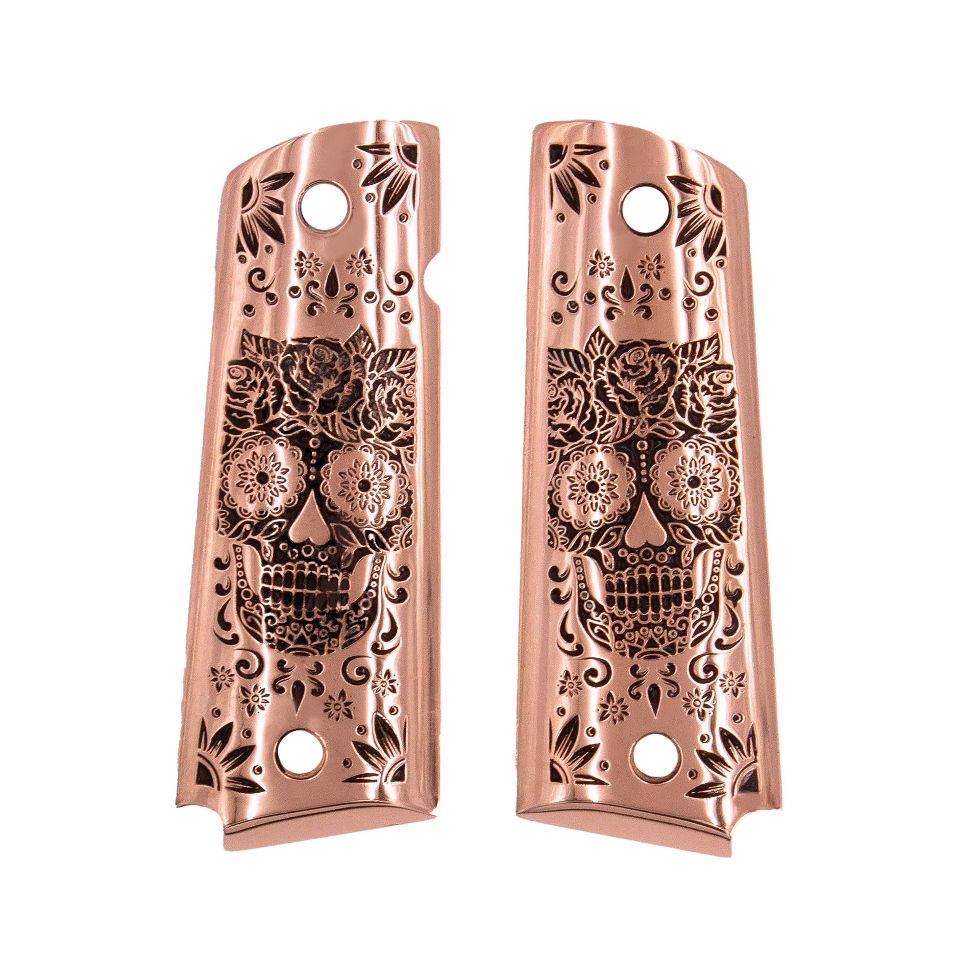 Rose Gold Catrina Engraved Full Size 1911 Grips
