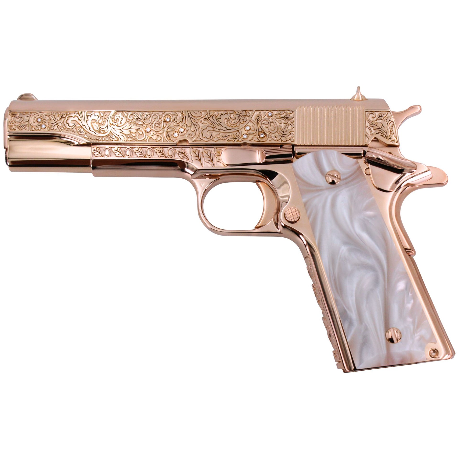 Colt Government 1911, 38 Super, Vine & Berries With Diamonds, 18 karat Rose Gold, SKU: 4881198022758 , 098289112231, Rose Gold Guns, rose gold pistols