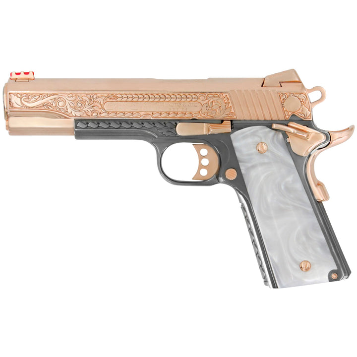 1911 Colt Competition 45 ACP, Scroll Design, 18K Rose Gold Plated & Black Chrome, SKU: 4956477816934