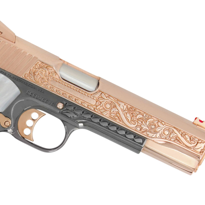 1911 Colt Competition 45 ACP, Scroll Design, 18K Rose Gold Plated & Black Chrome, SKU: 4956477816934