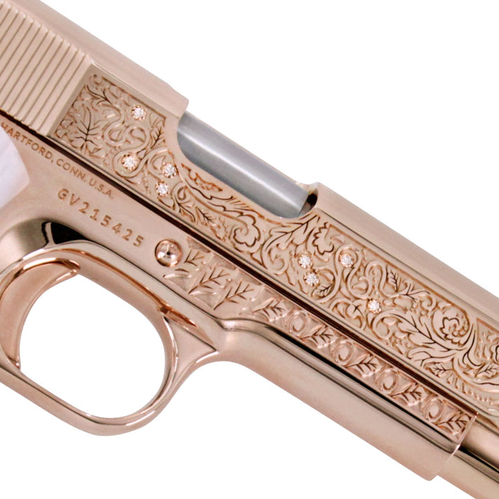 Colt Government 1911, 38 Super, Vine & Berries With Diamonds, 18 karat Rose Gold, SKU: 4881198022758 , 098289112231, Rose Gold Guns, rose gold pistols