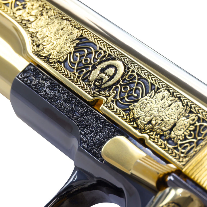 Colt 1911 Government .45 ACP Pancho Villa 24K Gold Plated and Engraved, Black Chrome Frame by Seattle Engraving Center SKU:7010460139622