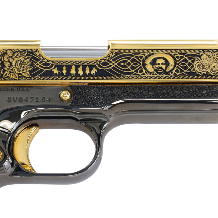 Colt 1911 Government .45 ACP Pancho Villa 24K Gold Plated and Engraved, Black Chrome Frame by Seattle Engraving Center SKU:7010460139622