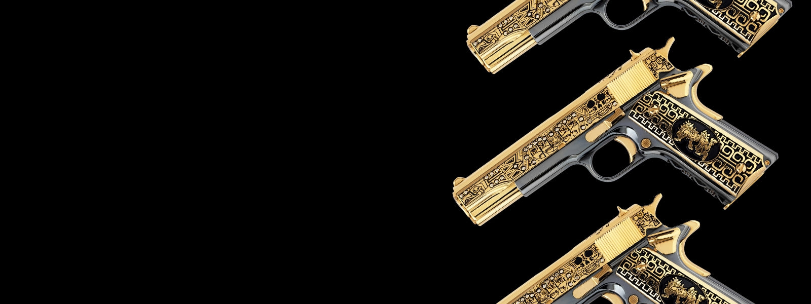 Colt 1911 38 Super 24K Gold & Black Chrome with Diamonds Custom