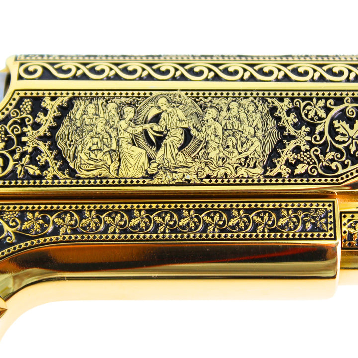 Colt 1911 Government, 45ACP, 24K All Gold Plated,  Cathedral design, 7007643959398, 098289112224