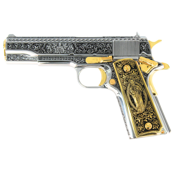 1911 Colt Government, 45 ACP, Cathedral design , High Polished Stainless Steel and 24K Gold Plated, SKU: 7007644418150, 098289112224, GOLD GUN