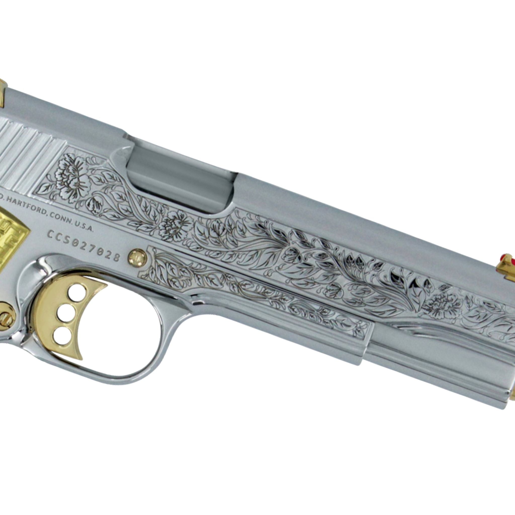 Colt 1911 Competition, .45 ACP, Italian Renaissance, High Polished White Chrome, 24K Gold Plated Accents and Grips, 4959234097254