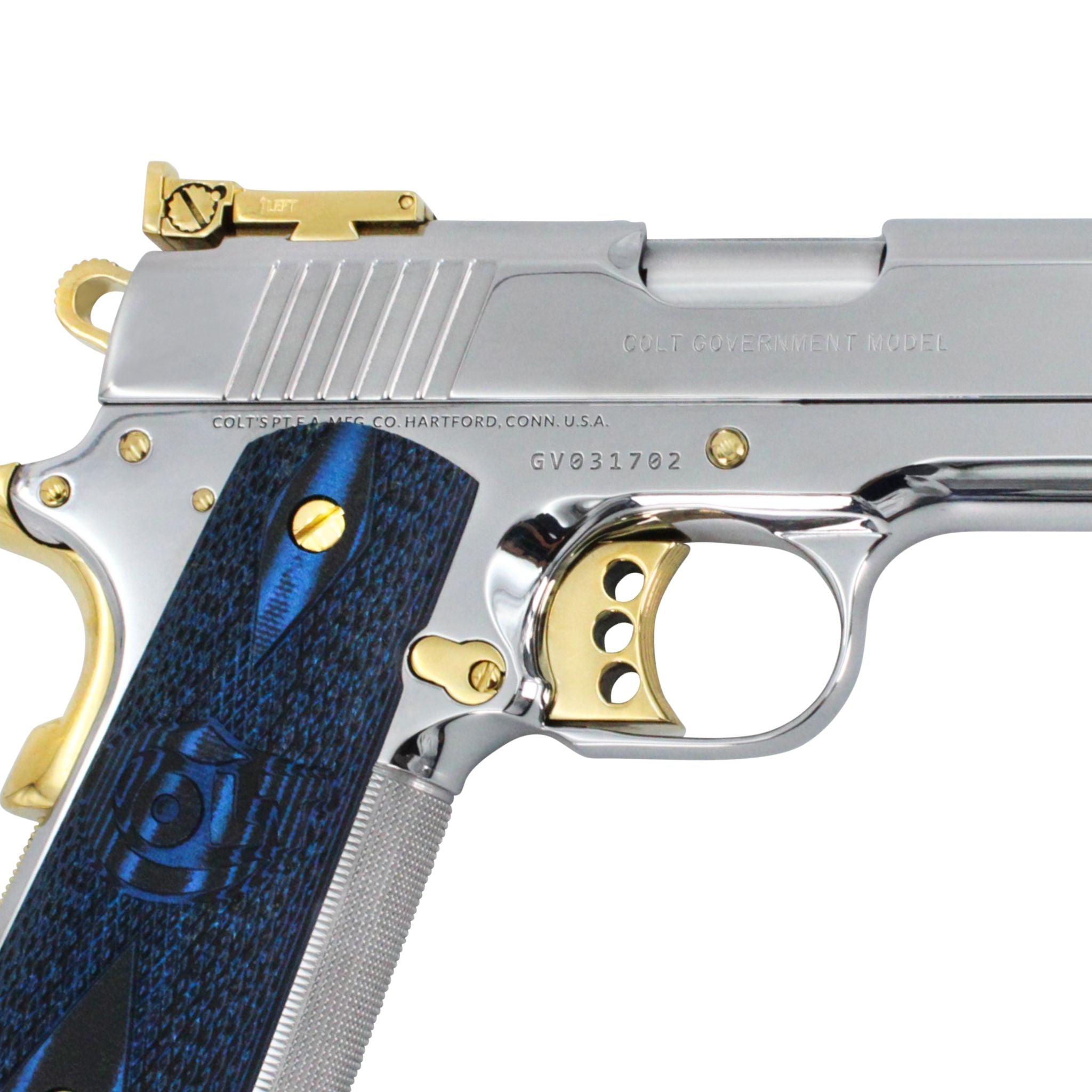 Colt Gold Cup Trophy .38 Super, Mirror Polish Stainless Steel & 24K Gold, SKU: 4866759262310, 24 karat gold gun, 24 Karat Gold Firearm