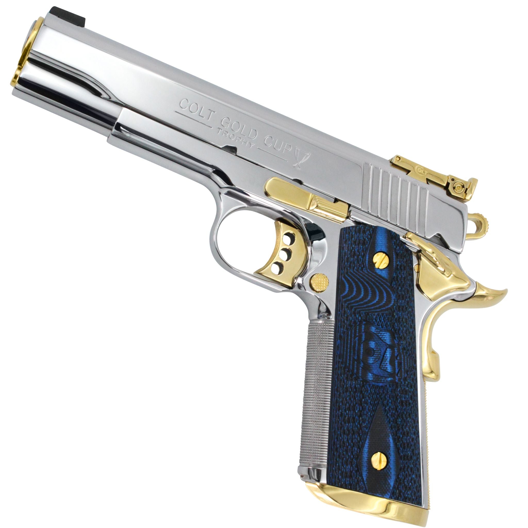 Colt Gold Cup Trophy .38 Super, Mirror Polish Stainless Steel & 24K Gold, SKU: 4866759262310, 24 karat gold gun, 24 Karat Gold Firearm