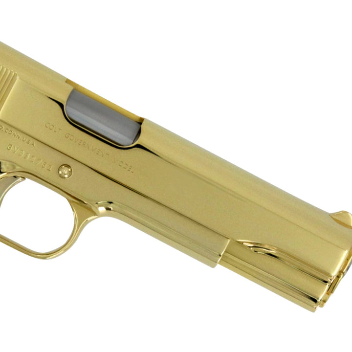 Colt 1911 Government, 45ACP, 24K All Gold Plated, Hogue White Pearlized Grips, SKU: 4836904861798, 098289112187