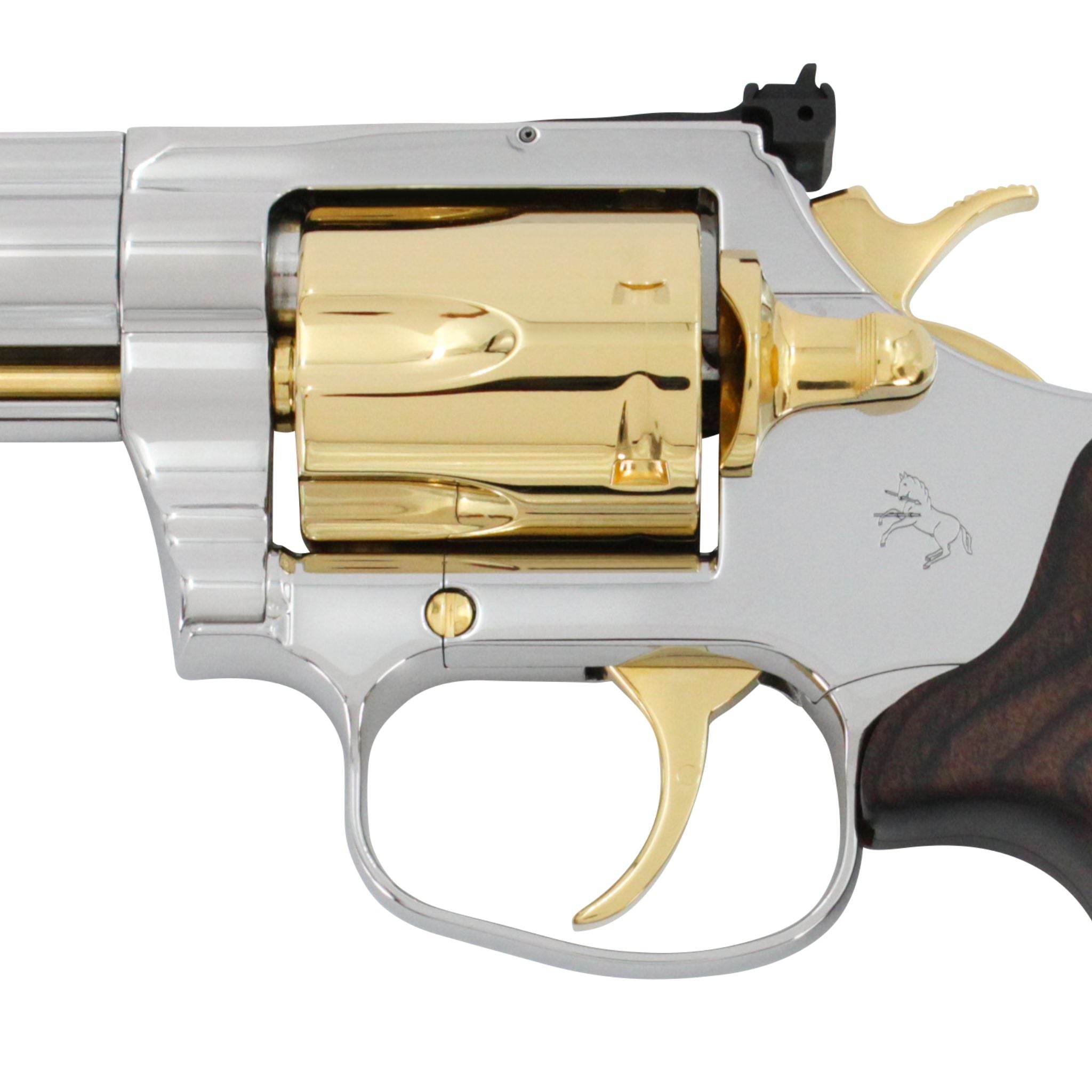 Colt King Cobra Target, 4", 357 Magnum High Polished Stainless Steel with 24 karat Gold Accents SKU: 4946750308454, Gold Gun, gold firearm