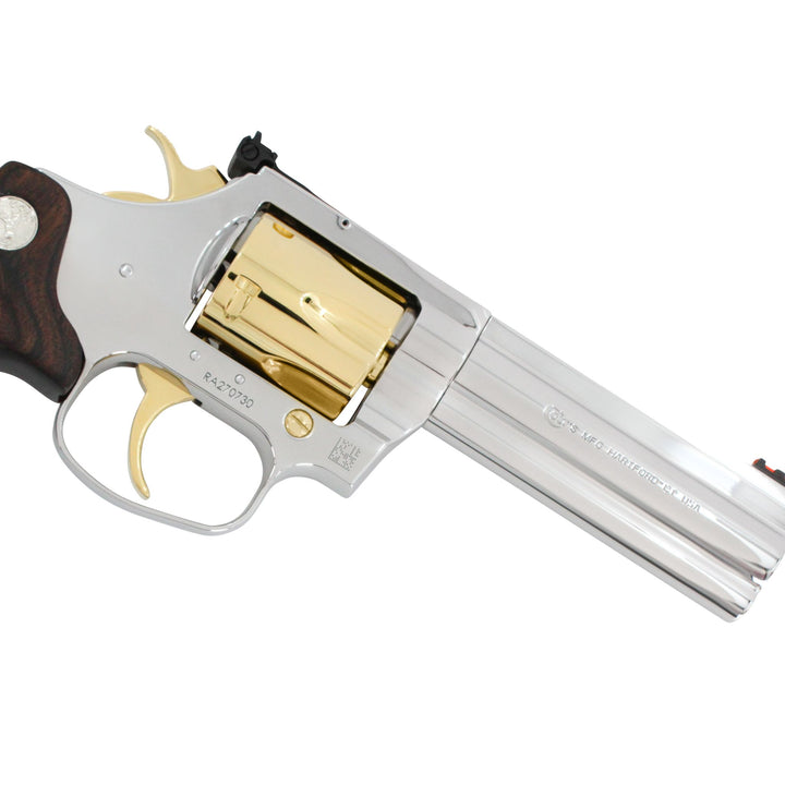 Colt King Cobra Target, 4", 357 Magnum High Polished Stainless Steel with 24 karat Gold Accents SKU: 4946750308454, Gold Gun, gold firearm