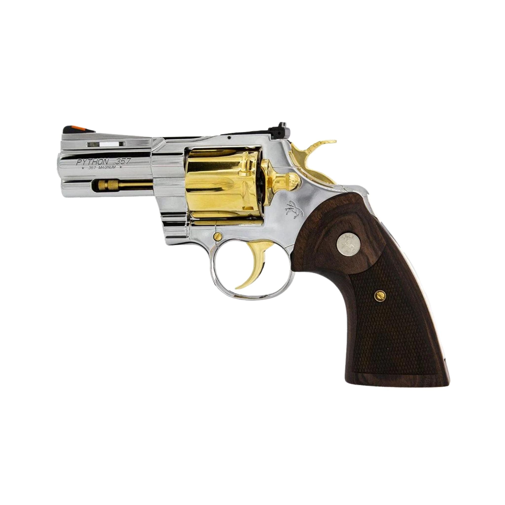 Colt Python,  3" .357 Magnum/38 Special, High Polished Stainless Steel with 24 karat Gold Accents SKU: 6705449730150, Gold Gun, gold firearm