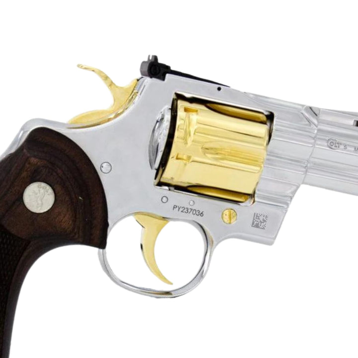 Colt Python,  3" .357 Magnum/38 Special, High Polished Stainless Steel with 24 karat Gold Accents SKU: 6705449730150, Gold Gun, gold firearm