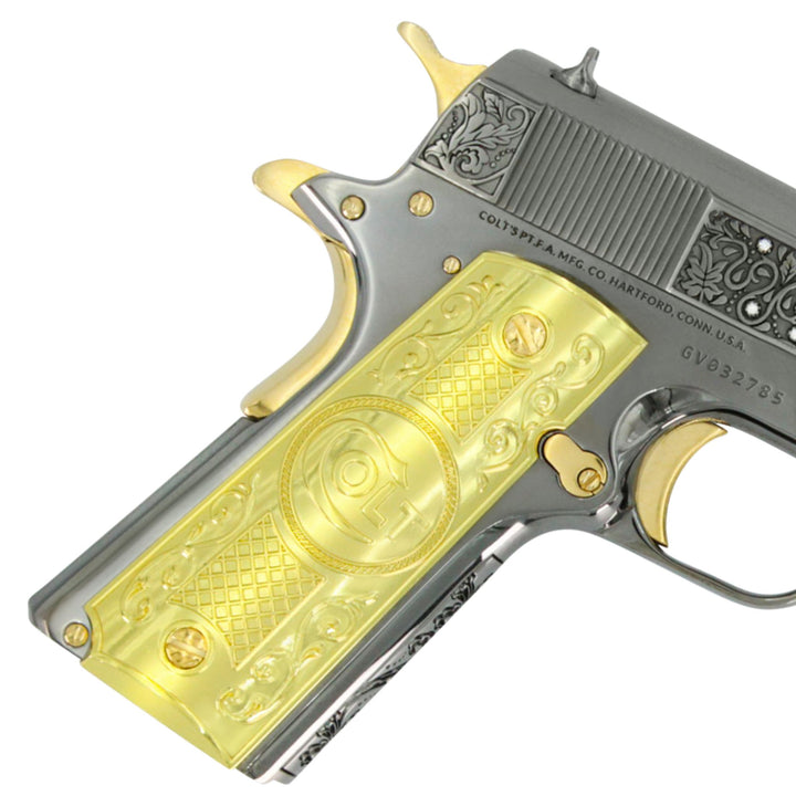 Colt 1911 Government, 45ACP, Vine & Berries Design With Diamonds, 24kt Gold Accents, SKU: 4335130935398, 24 karat gold gun, 24 Karat Gold Firearm