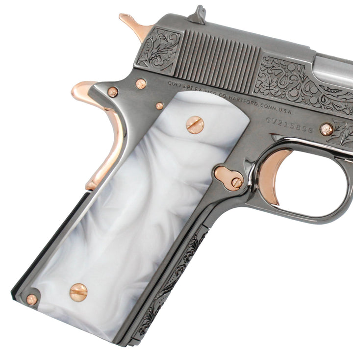 Colt 1911 Government, 45ACP, Vine and Berries Design, Black Chrome Finish With 18K Rose Gold Accents, SKU: 4654517125222, 18K Rose Gold gun, 18K Rose Gold Firearm