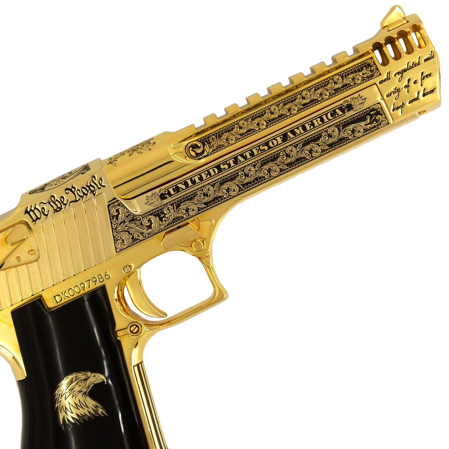 Magnum Research Desert Eagle Patriot 50 AE, 6", 24kt Gold Plated and Engraved, 7010459353190, 761226022350