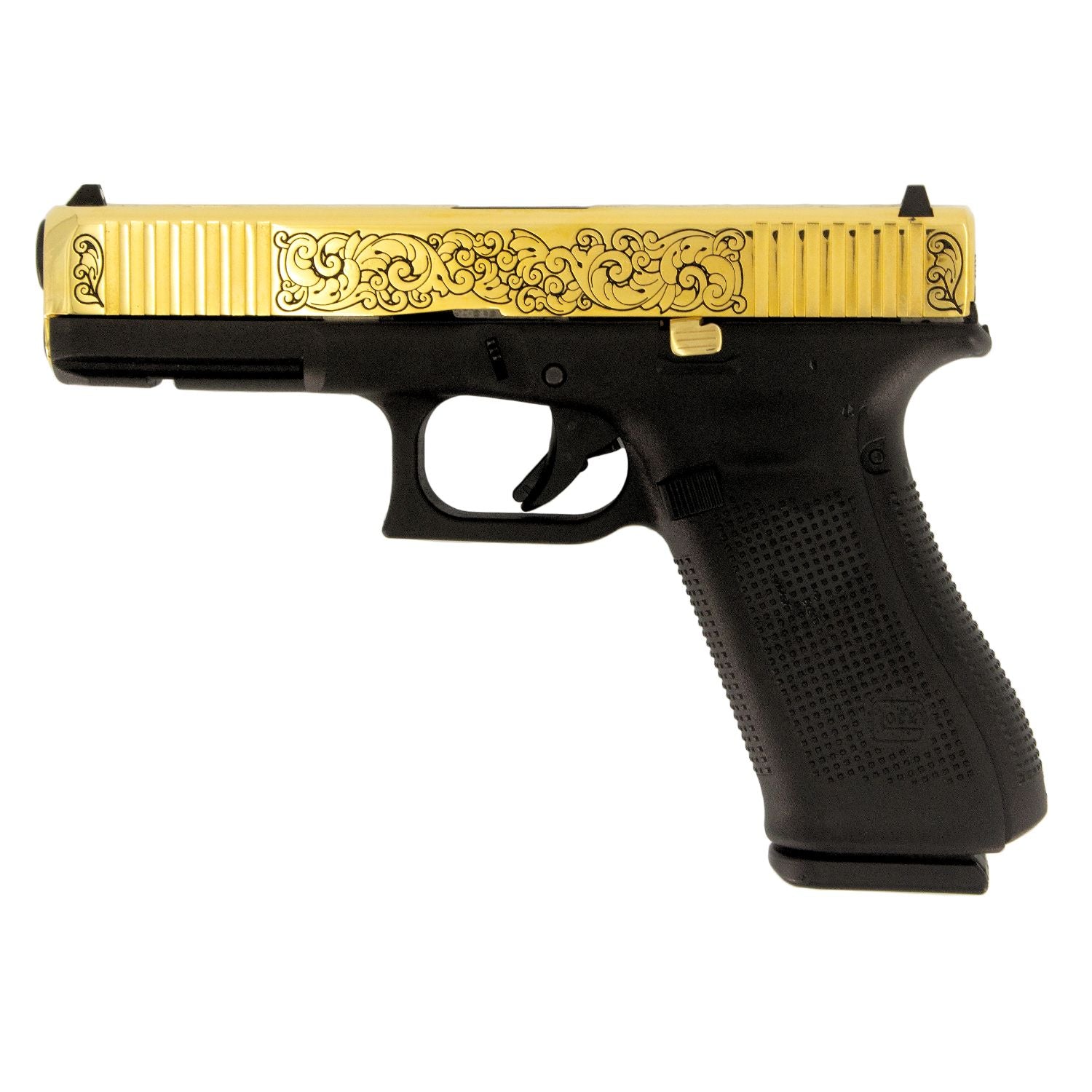 Glock G17 Gen 5, 9MM, English Scroll, 24 Karat Gold