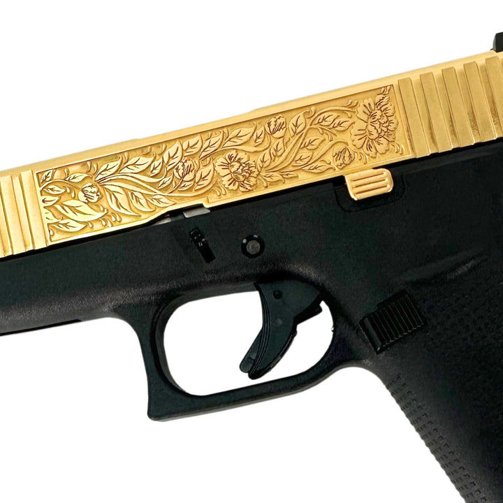 Glock G43X Subcompact, 9mm, Italian Renaissance, 24 Karat Gold Plated, SKU: 6823939178598, 24 karat gold gun, 24 Karat Gold Firearm