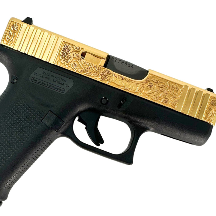 Glock G43X Subcompact, 9mm, Italian Renaissance, 24 Karat Gold Plated, SKU: 6823939178598, 24 karat gold gun, 24 Karat Gold Firearm