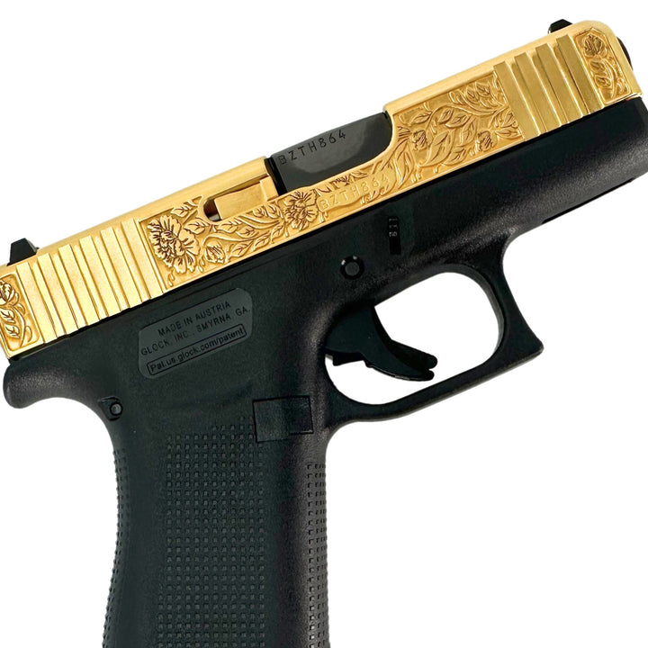 Glock G43X Subcompact, 9mm, Italian Renaissance, 24 Karat Gold Plated, SKU: 6823939178598, 24 karat gold gun, 24 Karat Gold Firearm