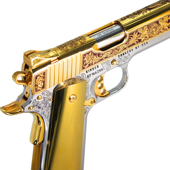 Kimber 1911 .38 Super 24K Gold Pistol by Seattle Engraving Center Gardens of Versailles