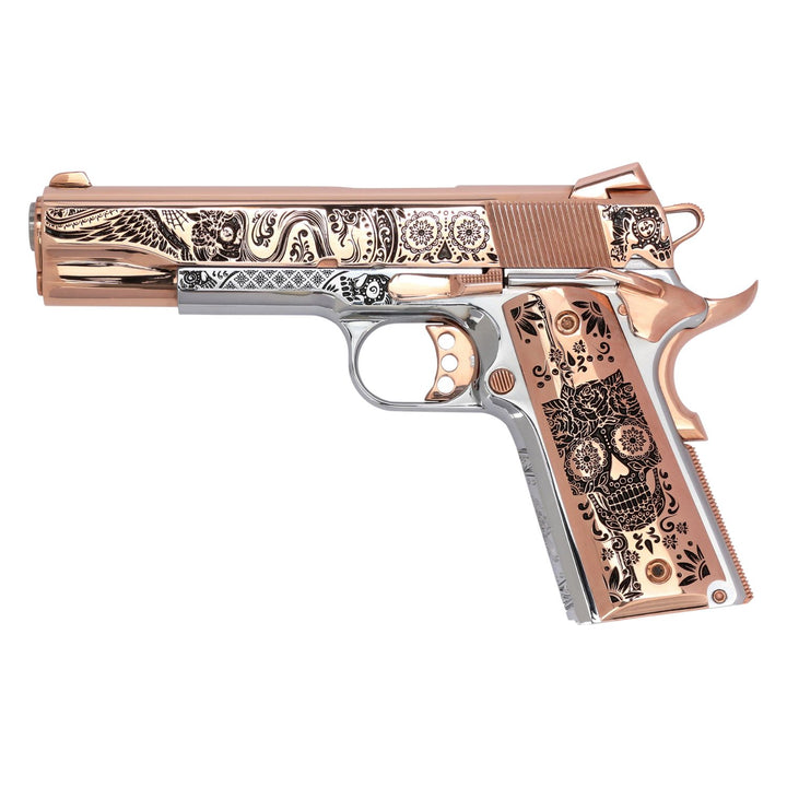 Springfield 1911 Garrison .45 ACP Catrina 18 karat Rose Gold Pistol, SKU: 6966564749414, 18 karat Rose gold gun, 18 Karat Gold Firearm