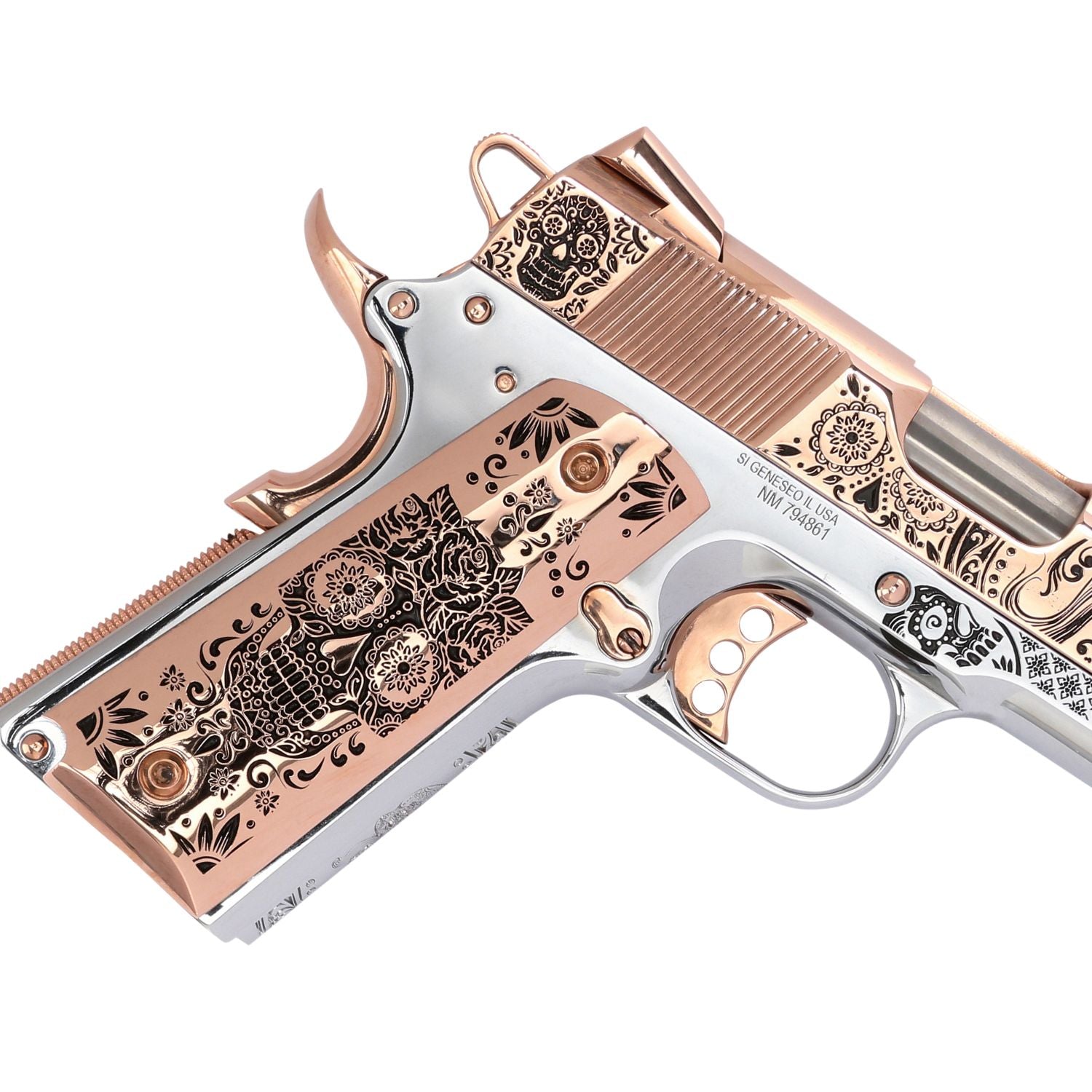 Springfield 1911 Garrison .45 ACP Catrina 18 karat Rose Gold Pistol, SKU: 6966564749414, 18 karat  Rose gold gun, 18 Karat Gold Firearm