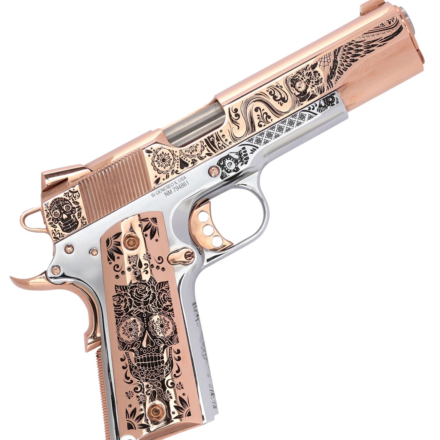 Springfield 1911 Garrison .45 ACP Catrina 18 karat Rose Gold Pistol, SKU: 6966564749414, 18 karat  Rose gold gun, 18 Karat Gold Firearm