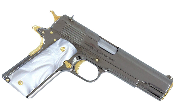 COLT Pistol COLT 1911 Government, 38 Super, Mirror Finish Black Chrome Plated with 24K Gold Plated Accents