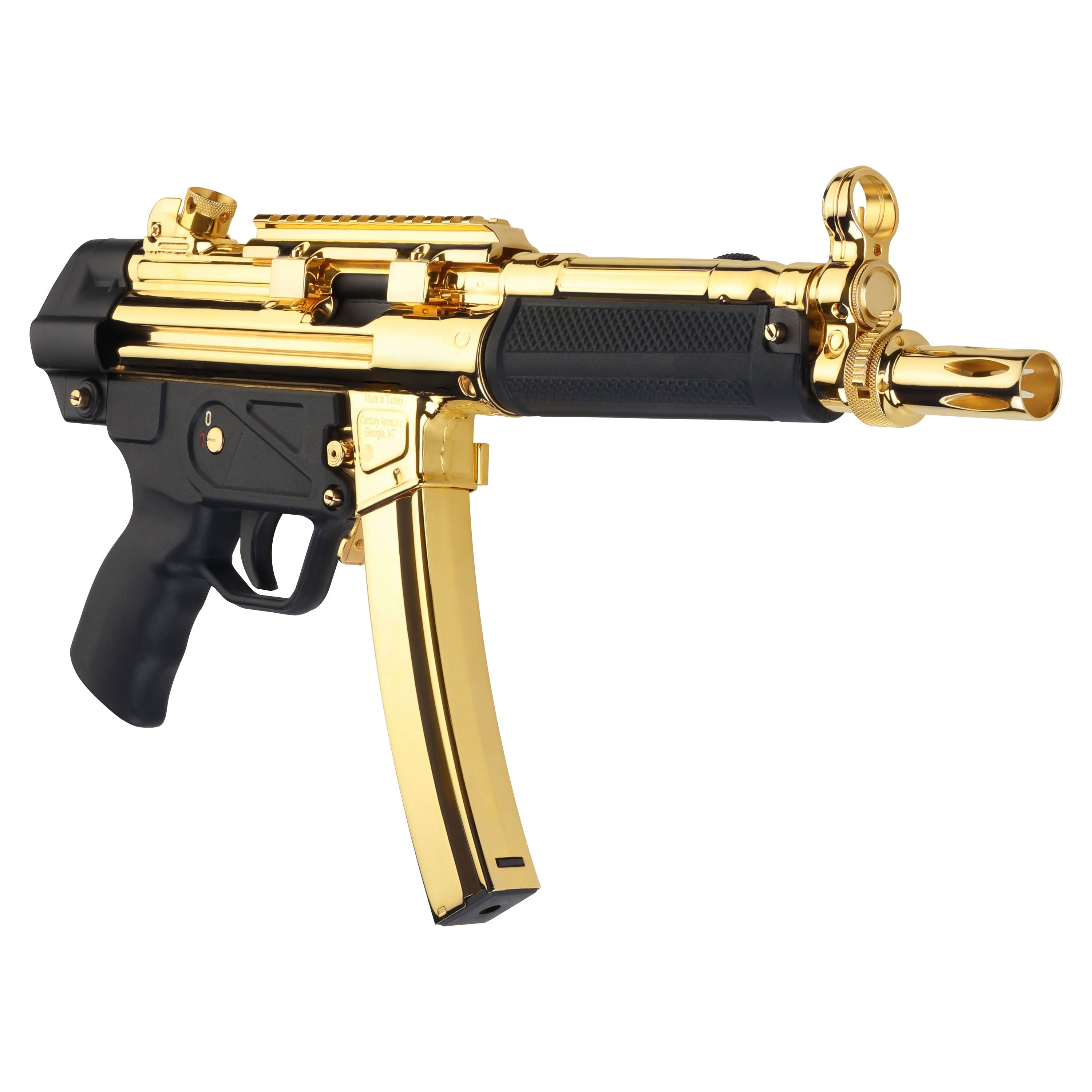 Century Arms 24K Italian Gold HG6034ALN AP5 CORE 9mm Luger 30+1 8.90" Threaded Barrel, Black, Stamped Metal Rec, Fixed Front/Drum Rear Sights, Includes Sling (2 Mag)