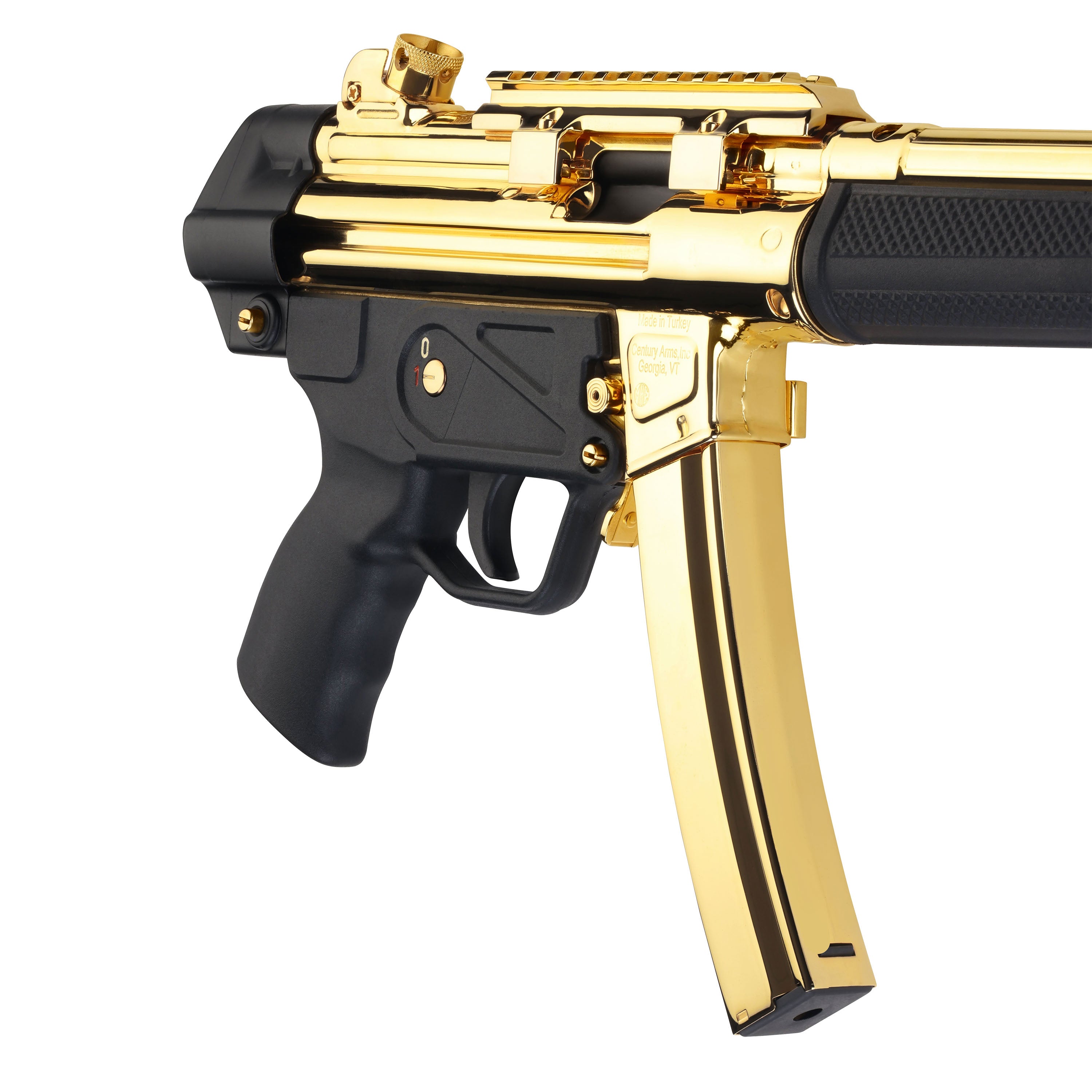 Century Arms 24K Italian Gold HG6034ALN AP5 CORE 9mm Luger 30+1 8.90" Threaded Barrel, Black, Stamped Metal Rec, Fixed Front/Drum Rear Sights, Includes Sling (2 Mag)-6
