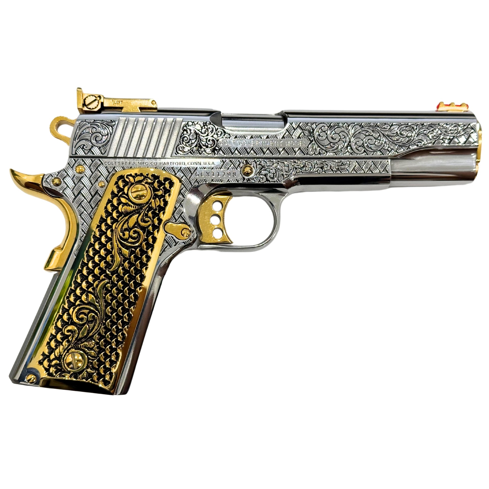 Colt 1911, 45ACP, Gold Cup Lite, Woven Scroll, Stainless Steel & 24K Gold Accents