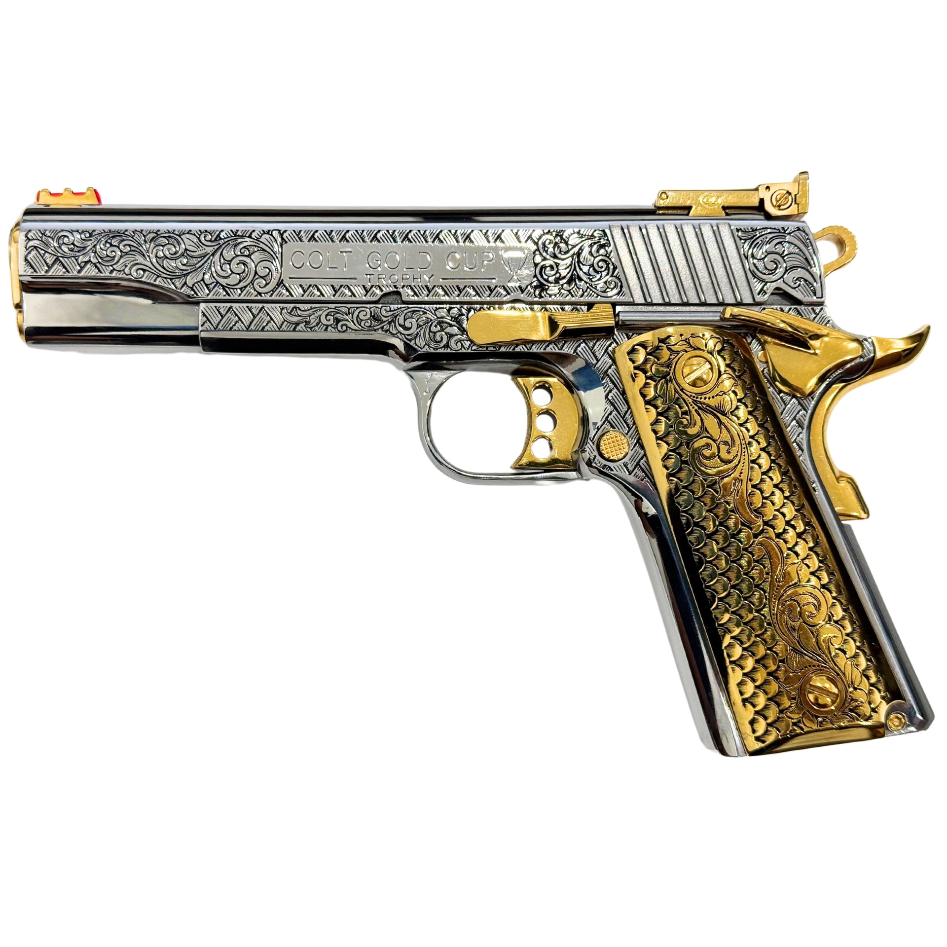 Colt 1911, 45ACP, Gold Cup Lite, Woven Scroll, Stainless Steel & 24K Gold Accents