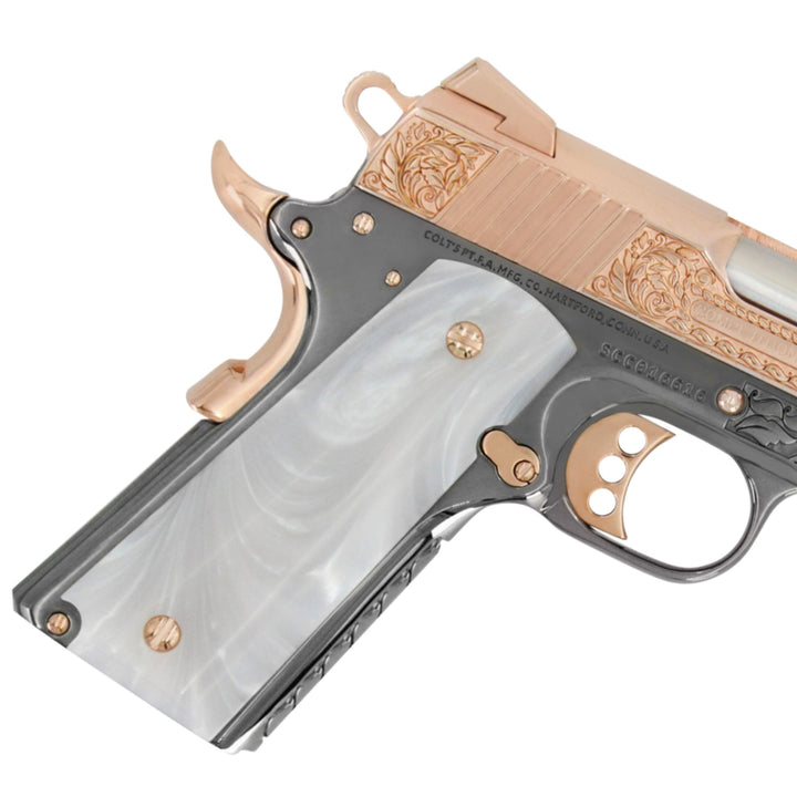 1911 Colt Competition 45 ACP, Scroll Design, 18K Rose Gold Plated & Black Chrome, SKU: 4956477816934