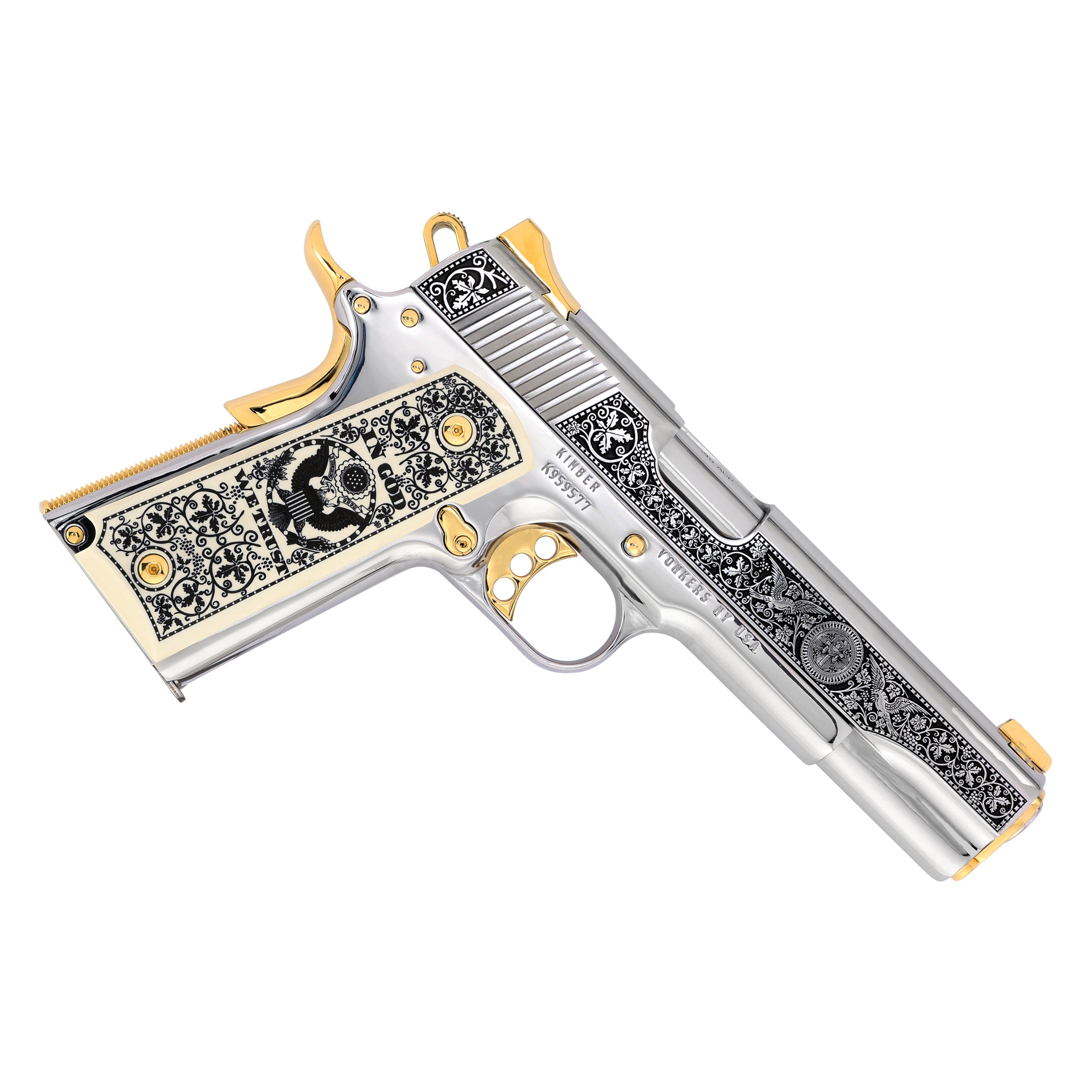 Kimber 1911 Stainless II, 45 ACP, Celestial Vines, High Polished Stainless Steel with 24 Karat Gold Accents
