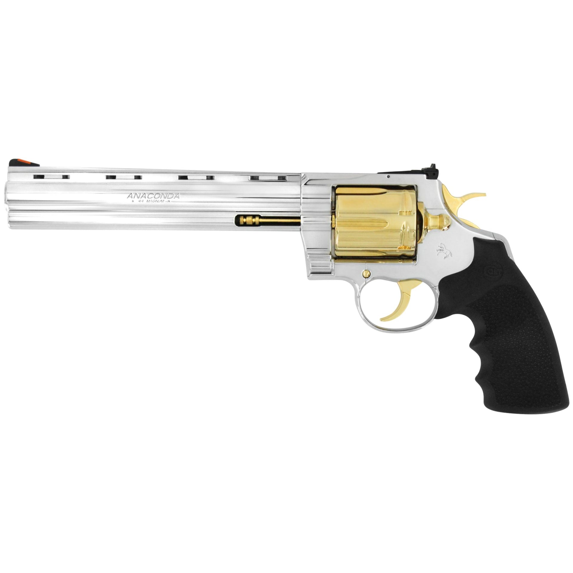 Colt Anaconda, 8", .44 Magnum, High Polished Stainless Steel & 24kt Gold Plated Accent SKU: 6705483448422, 24 Karat Gold Firearm, 24 Karat Gold Revolver