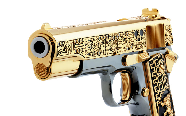 Colt 1911 Government, El Jefe De Jefes Diamond Edition, 38 Super, 9 + 1, 24K Gold & Black Chrome, 7291925561446