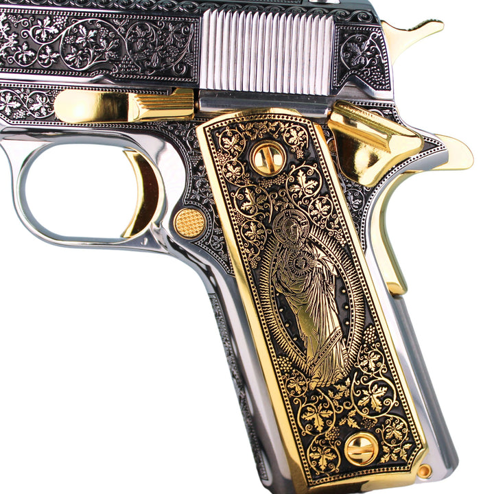 1911 Colt Government, 45 ACP, Cathedral design , High Polished Stainless Steel and 24K Gold Plated, SKU: 7007644418150, 098289112224