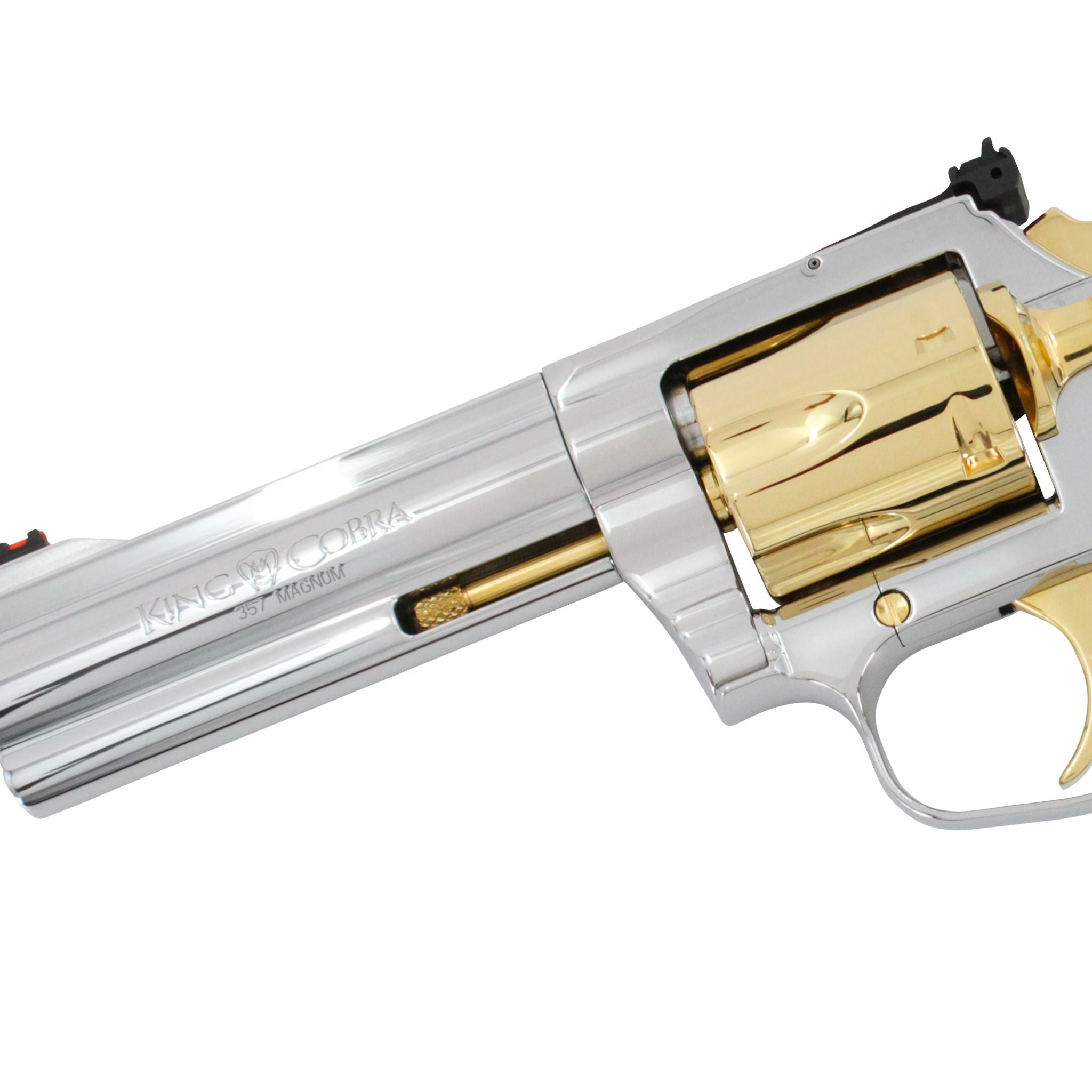 Colt King Cobra Target, 4", 357 Magnum High Polished Stainless Steel with 24 karat Gold Accents SKU: 4946750308454, Gold Gun, gold firearm