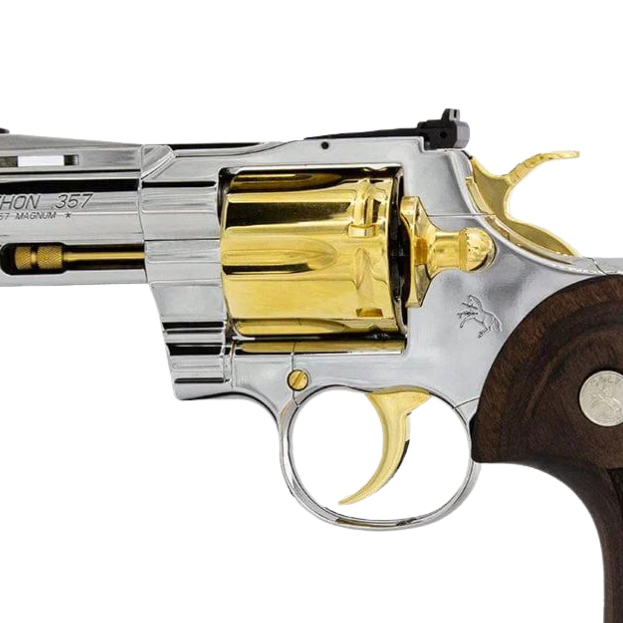 Colt Python,  3" .357 Magnum/38 Special, High Polished Stainless Steel with 24 karat Gold Accents SKU: 6705449730150, Gold Gun, gold firearm
