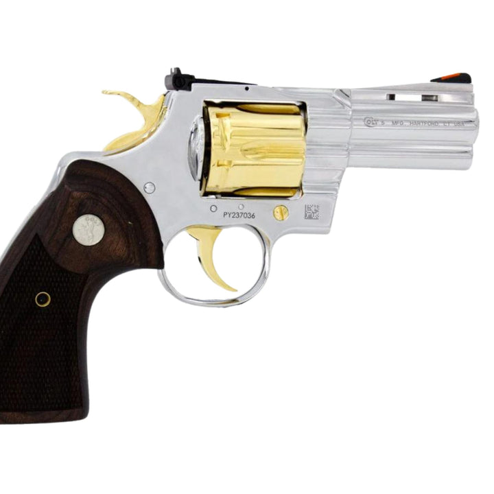 Colt Python,  3" .357 Magnum/38 Special, High Polished Stainless Steel with 24 karat Gold Accents SKU: 6705449730150, Gold Gun, gold firearm