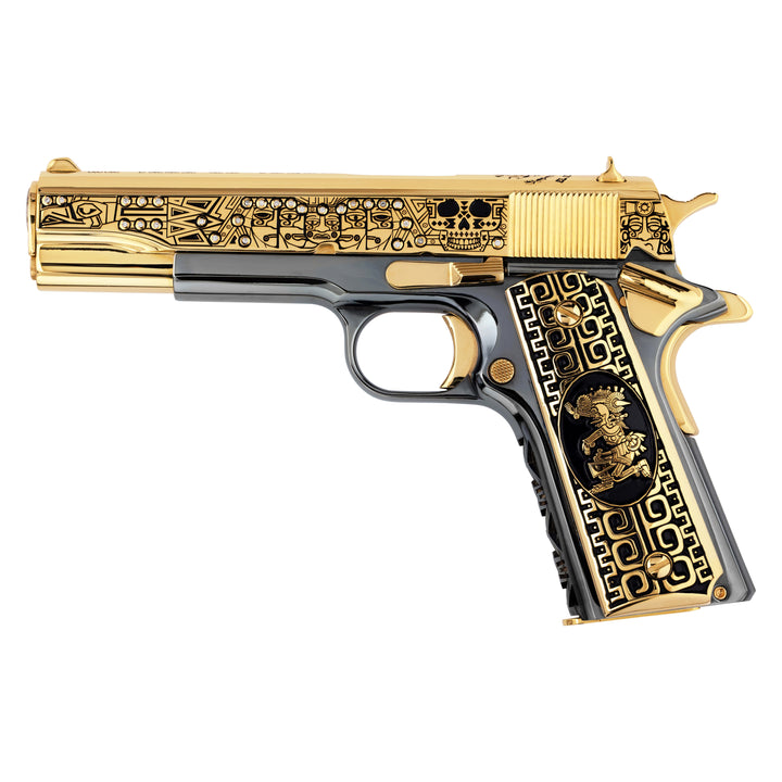 Colt 1911 Government, El Jefe De Jefes Diamond Edition, 38 Super, 9 + 1, 24K Gold & Black Chrome, 7291925561446