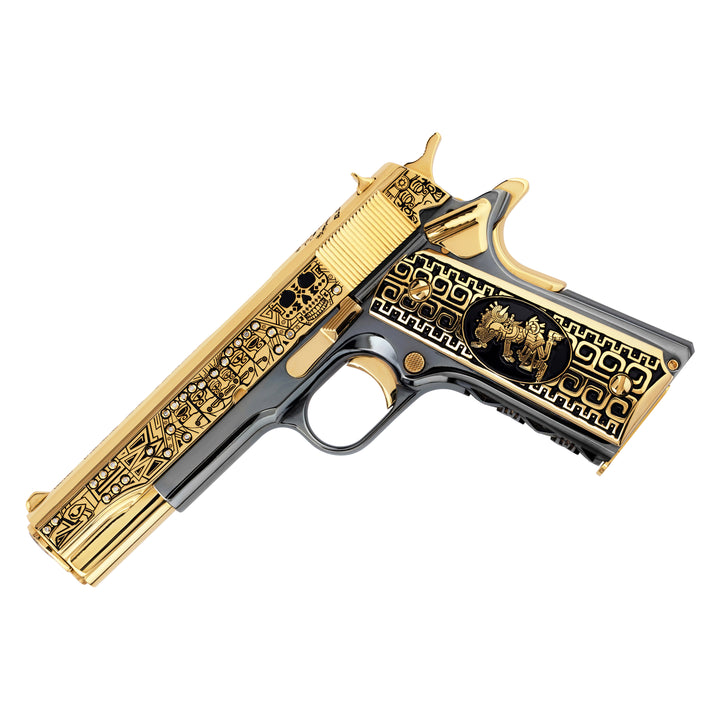 Colt 1911 Government, El Jefe De Jefes Diamond Edition, 38 Super, 9 + 1, 24K Gold & Black Chrome, 7291925561446