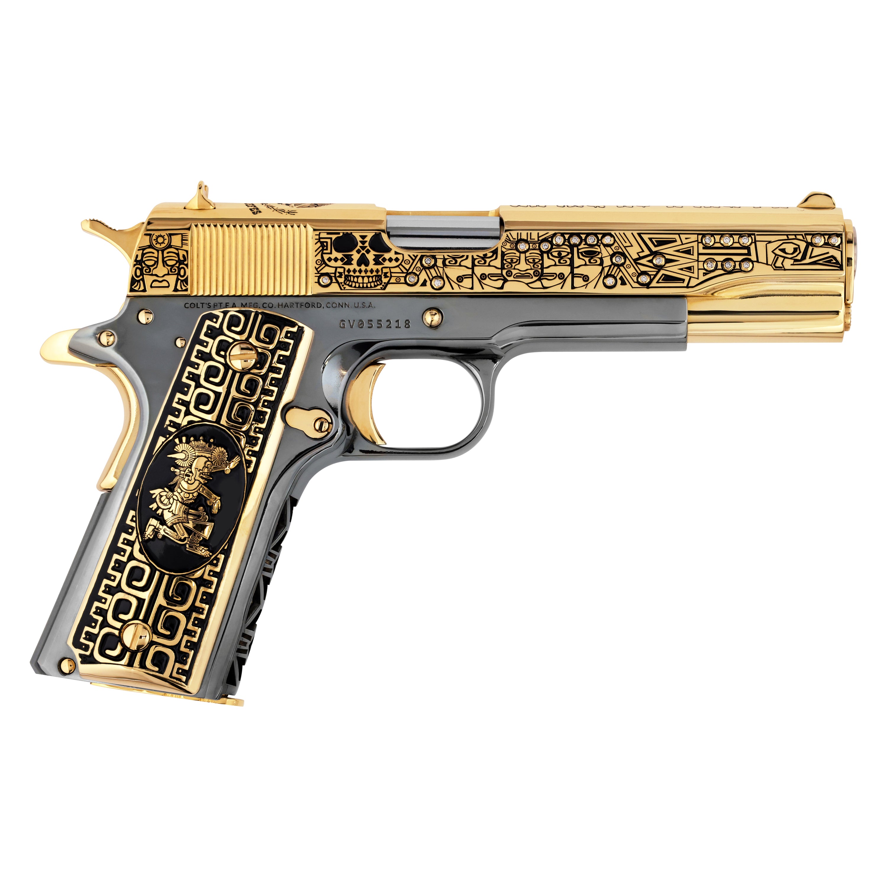 Colt 1911 Government, El Jefe De Jefes Diamond Edition, 38 Super, 9 + 1, 24K Gold & Black Chrome, 7291925561446