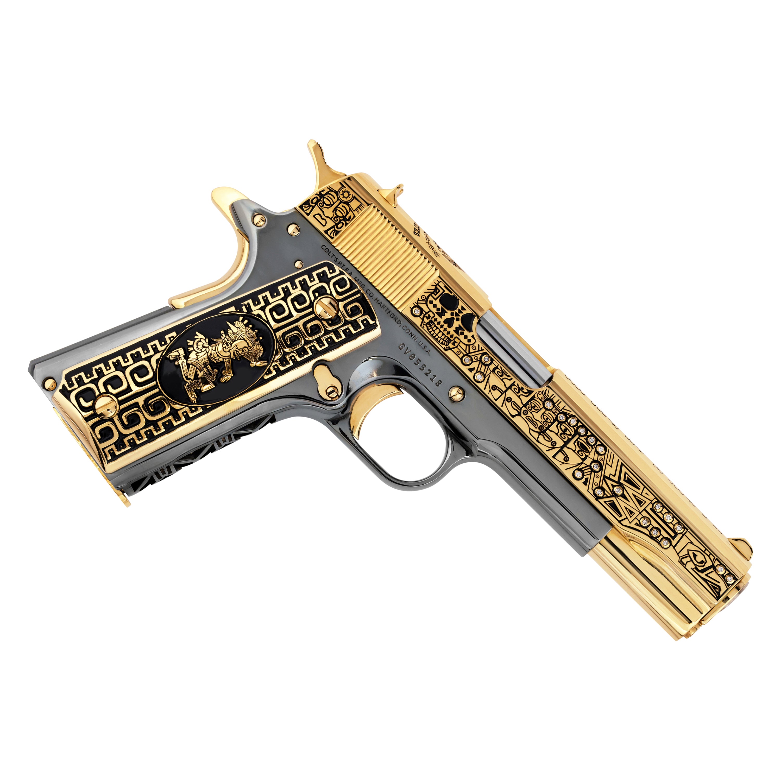 Colt 1911 Government, El Jefe De Jefes Diamond Edition, 38 Super, 9 + 1, 24K Gold & Black Chrome, 7291925561446