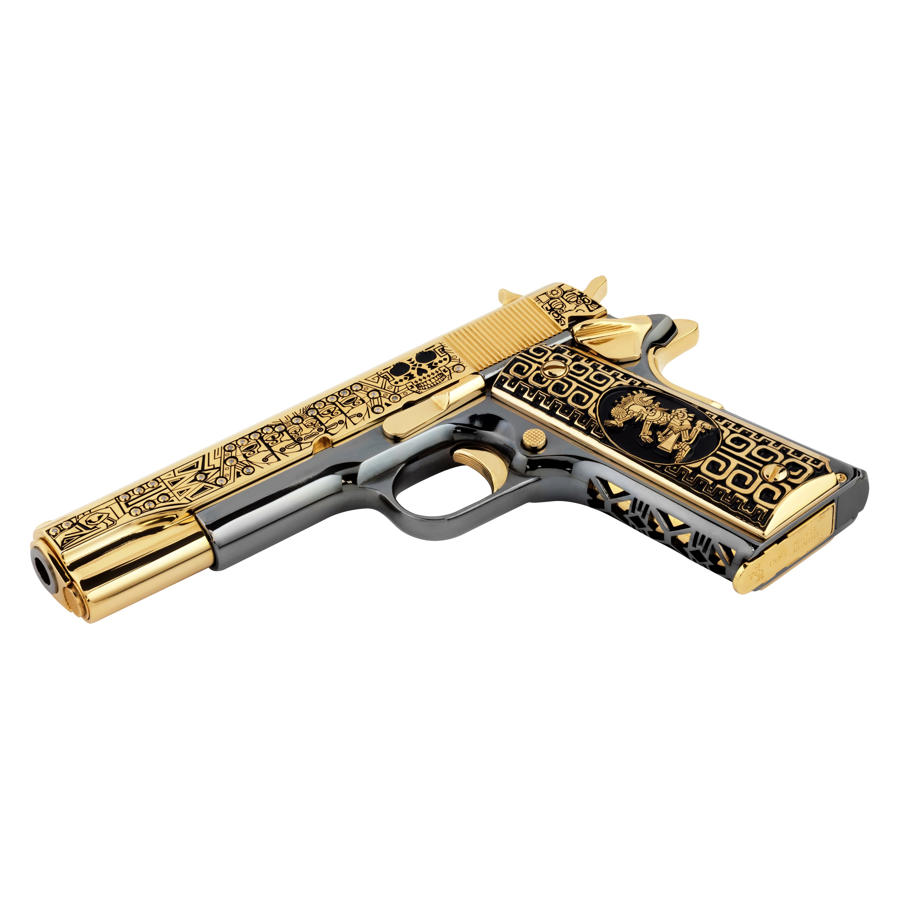 Colt 1911 Government, El Jefe De Jefes Diamond Edition, 38 Super, 9 + 1, 24K Gold & Black Chrome, 7291925561446