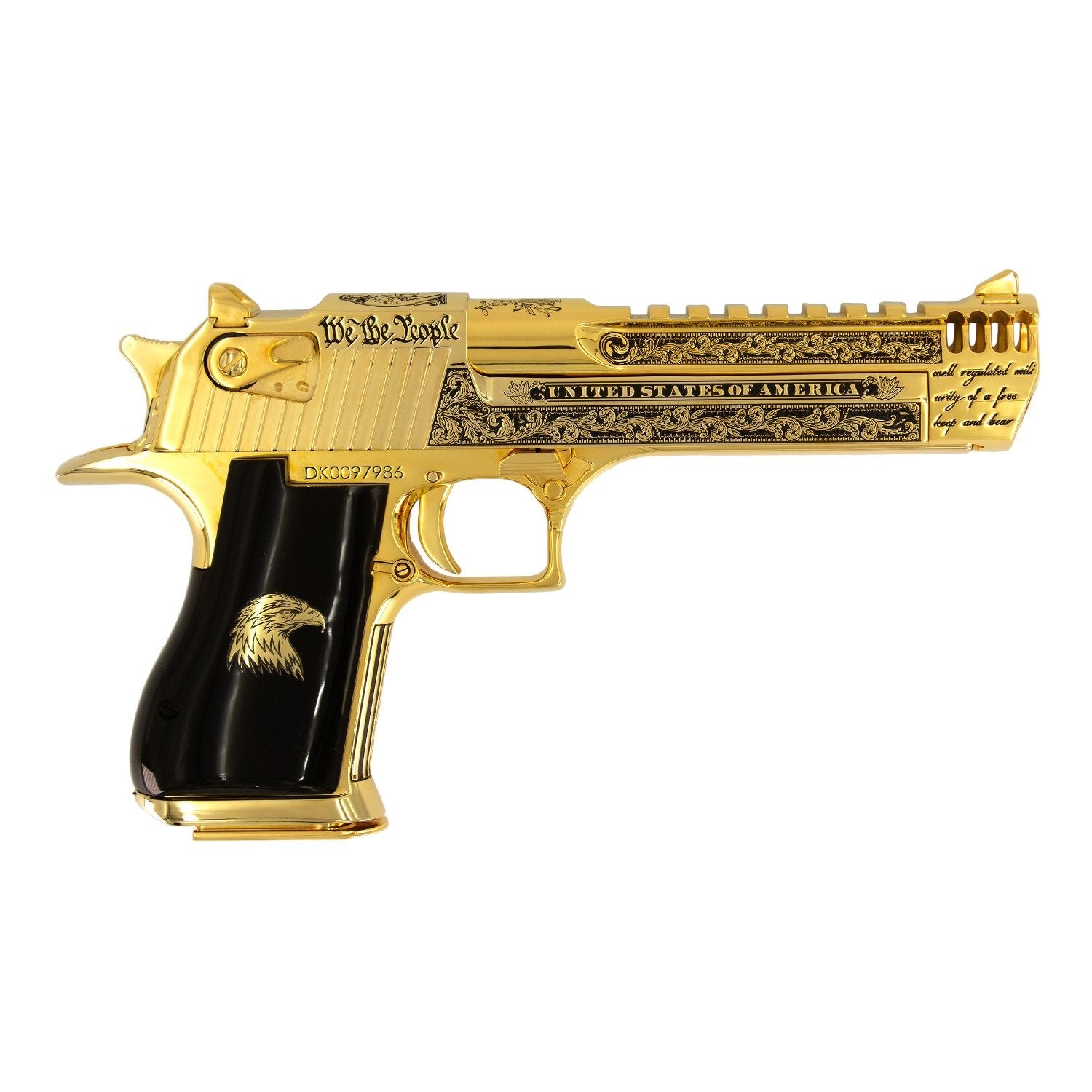 Magnum Research Desert Eagle Patriot 50 AE, 6", 24kt Gold Plated and Engraved, 7010459353190, 761226022350