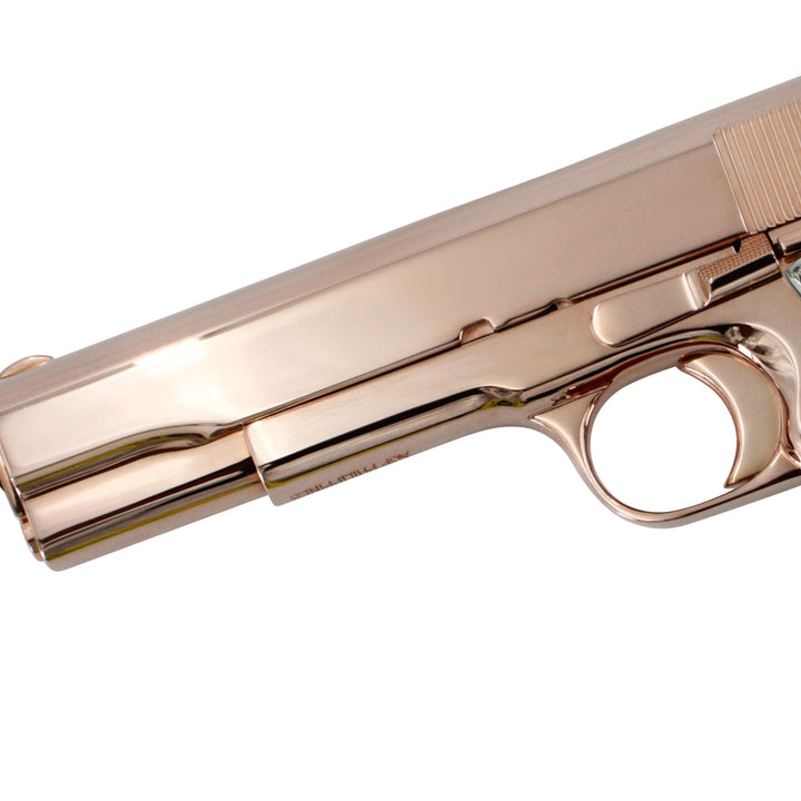 Rock Island 1911 FS, .45 ACP, 18 karat Rose Gold Plated, Engraved Stainless Steel Grips, SKU: 6595903848550, 18 karat gold gun, 18 Karat Gold Firearm, California compliant handguns